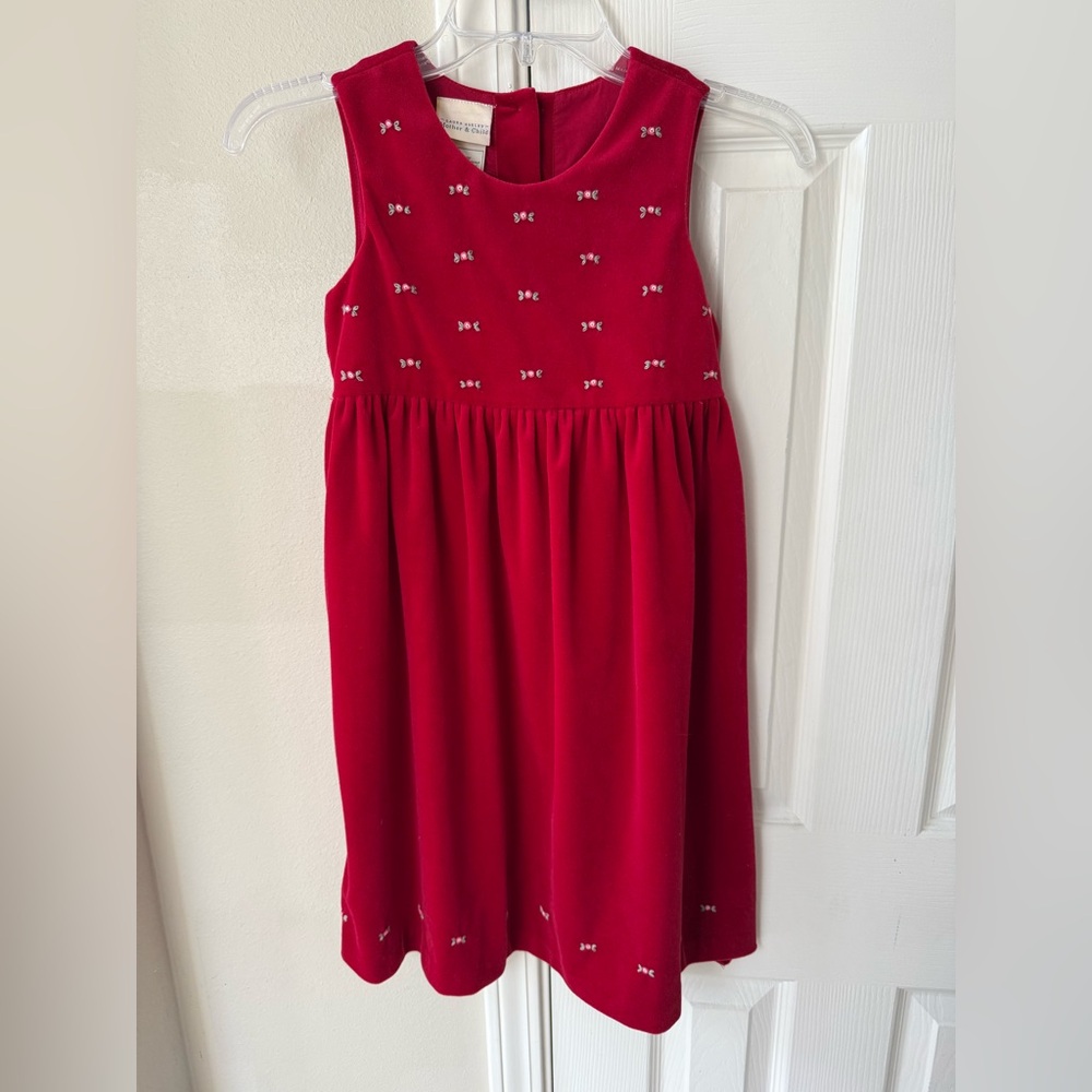 Laura Ashley Mother Child Red Sleeveless Velvet Christmas Dress Child 6